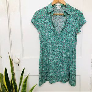 Green flowered mini dress